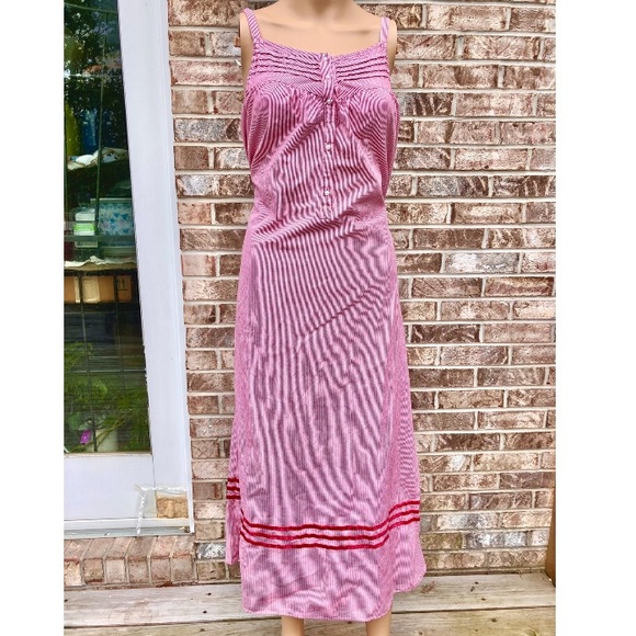 Y2K Cabernet Red & White Pinstriped Maxi Nightgown - Picture 2 of 8